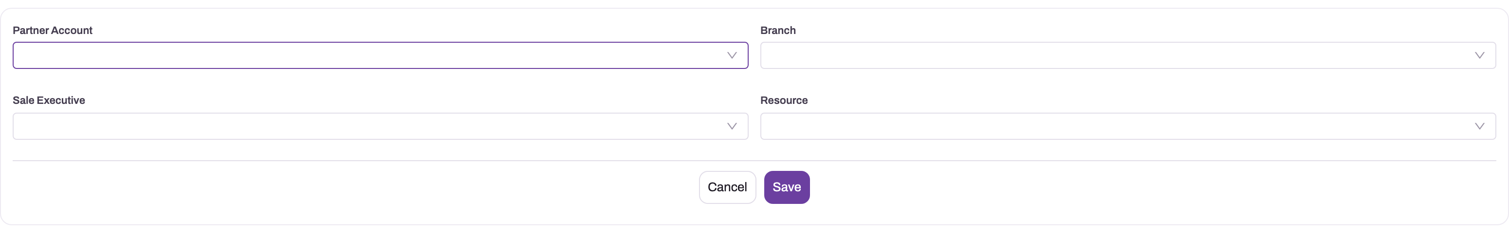 New Product Demo form showing partner account, branch, sale executive and resource